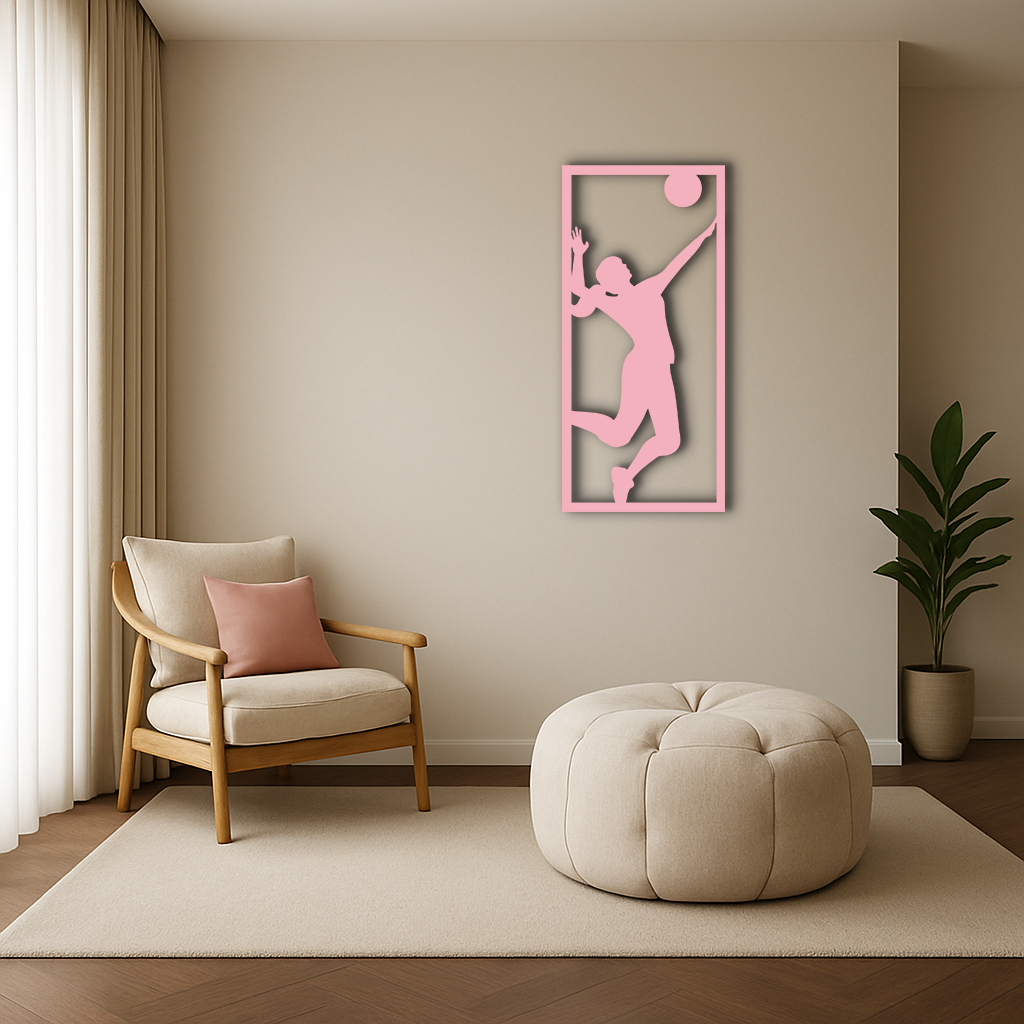 Volleyball Player Silhouette Metal Wall Art - Pink Modern Sports Décor - KAFGP186 - Tampa Home & Garden Store