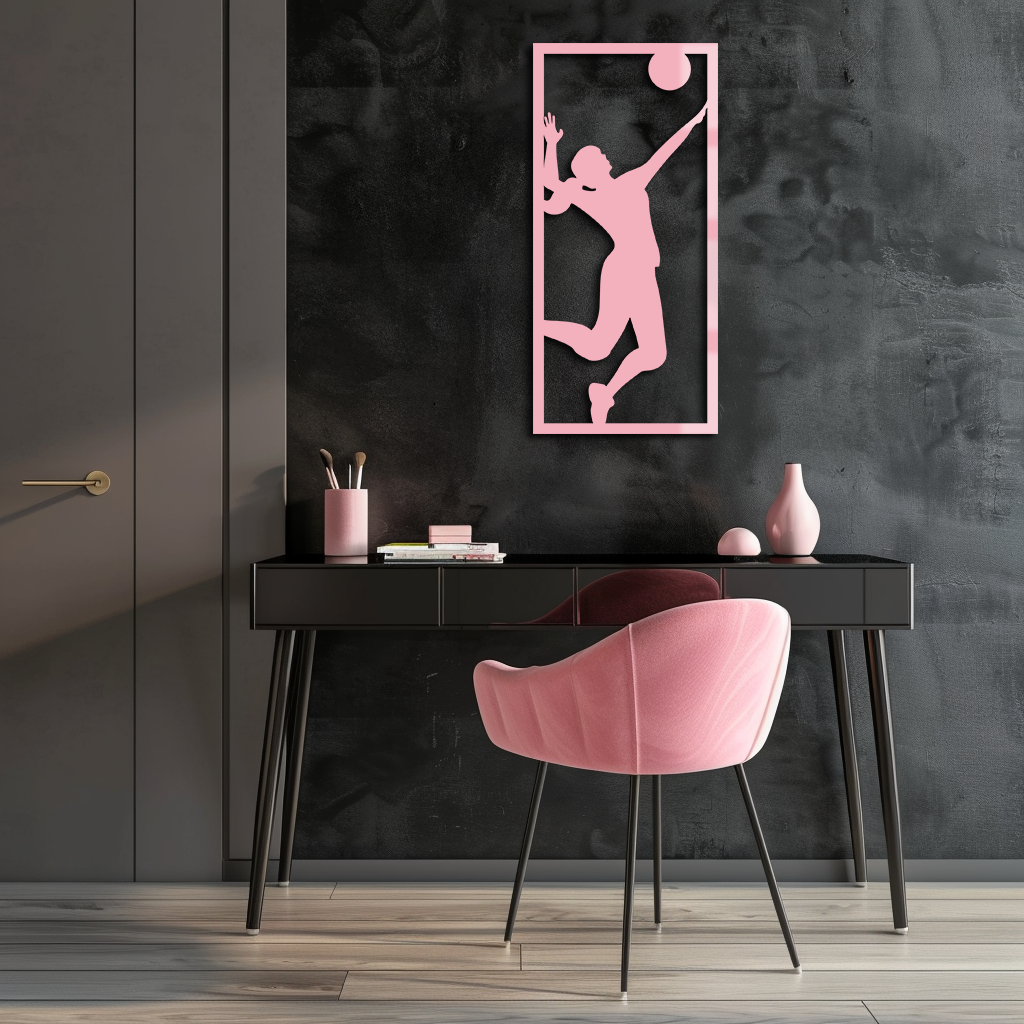 Volleyball Player Silhouette Metal Wall Art - Pink Modern Sports Décor - KAFGP186 - Tampa Home & Garden Store