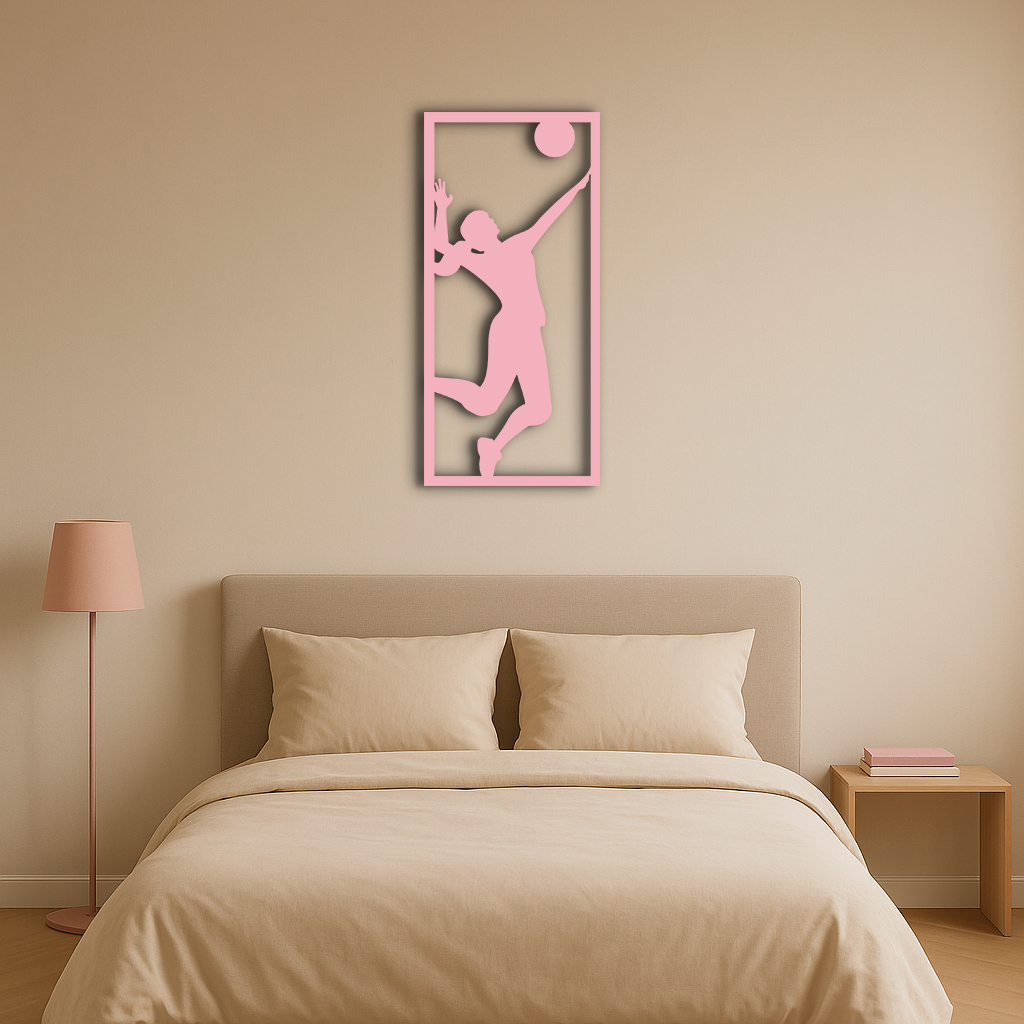 Volleyball Player Silhouette Metal Wall Art - Pink Modern Sports Décor - KAFGP186 - Tampa Home & Garden Store