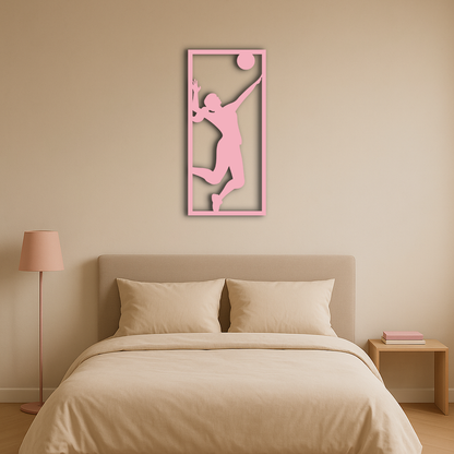 Volleyball Player Silhouette Metal Wall Art - Pink Modern Sports Décor - KAFGP186 - Tampa Home & Garden Store