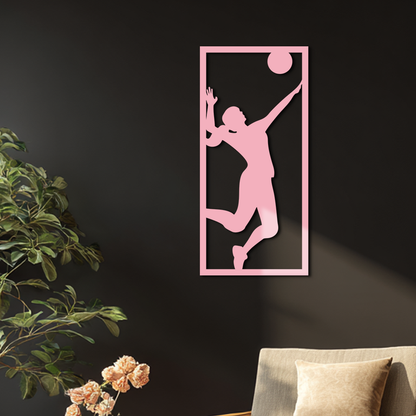 Volleyball Player Silhouette Metal Wall Art - Pink Modern Sports Décor - KAFGP186 - Tampa Home & Garden Store