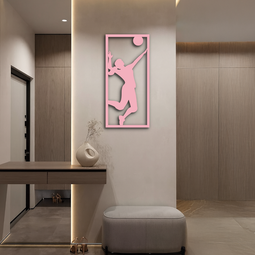 Volleyball Player Silhouette Metal Wall Art - Pink Modern Sports Décor - KAFGP186 - Tampa Home & Garden Store