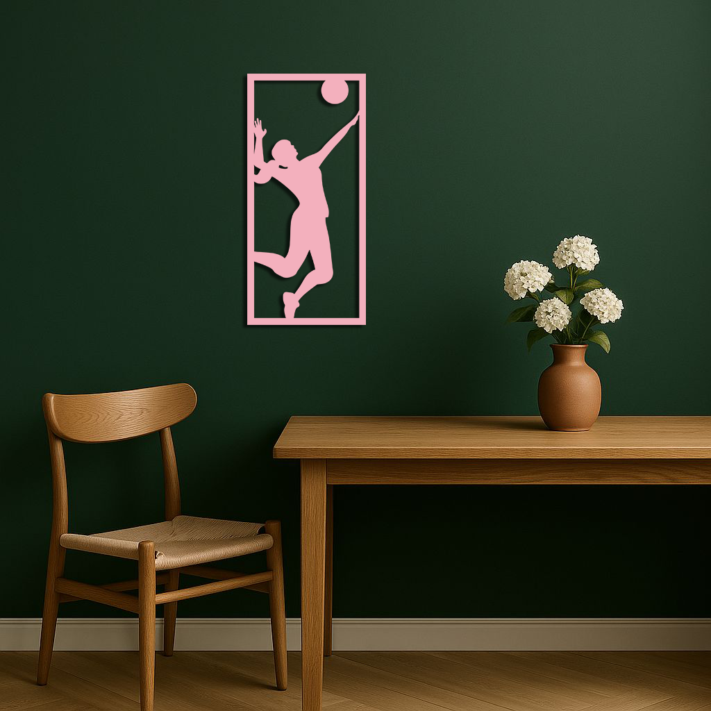 Volleyball Player Silhouette Metal Wall Art - Pink Modern Sports Décor - KAFGP186 - Tampa Home & Garden Store