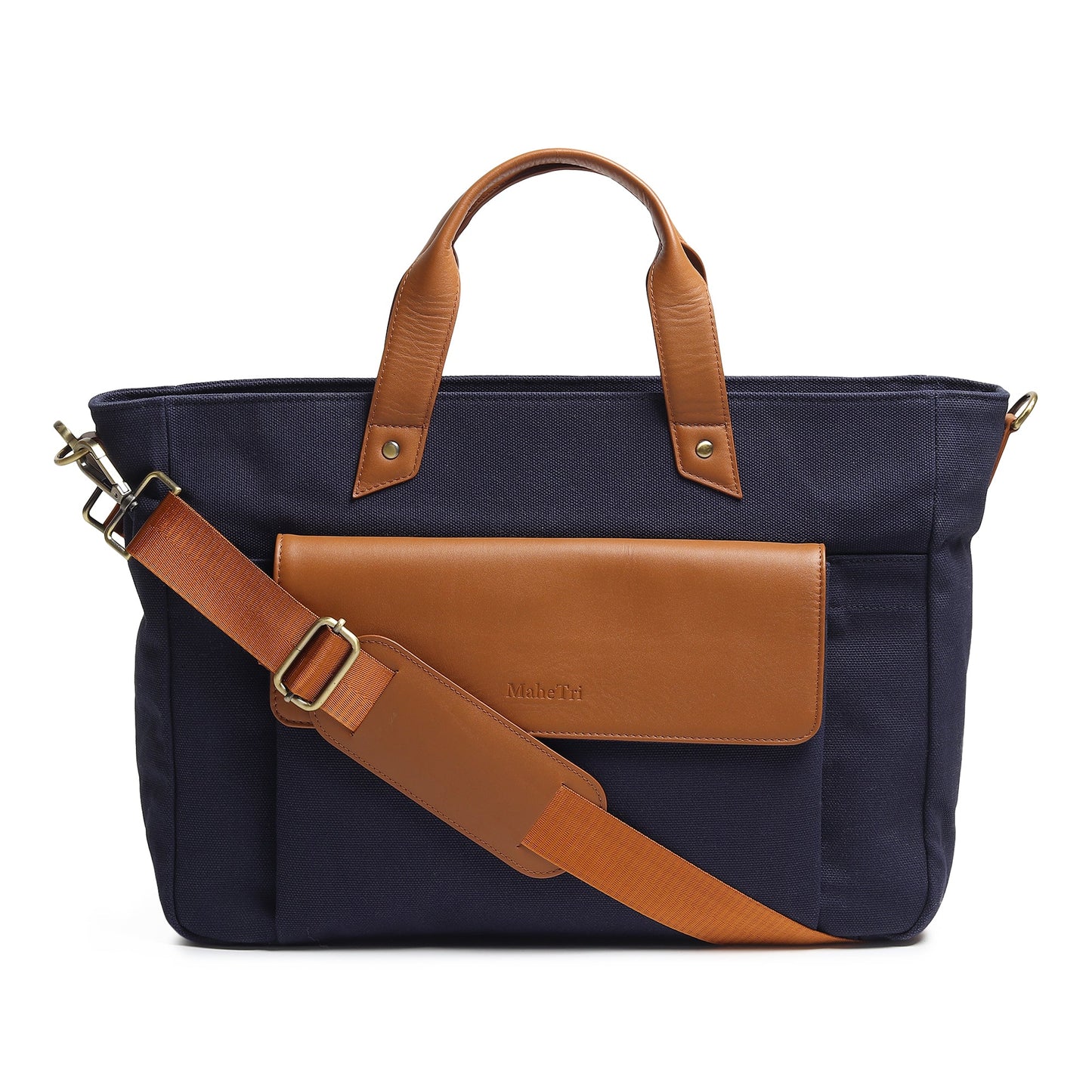 Voyager Canvas Leather Briefcase, Dark Blue - Tampa Home & Garden Store