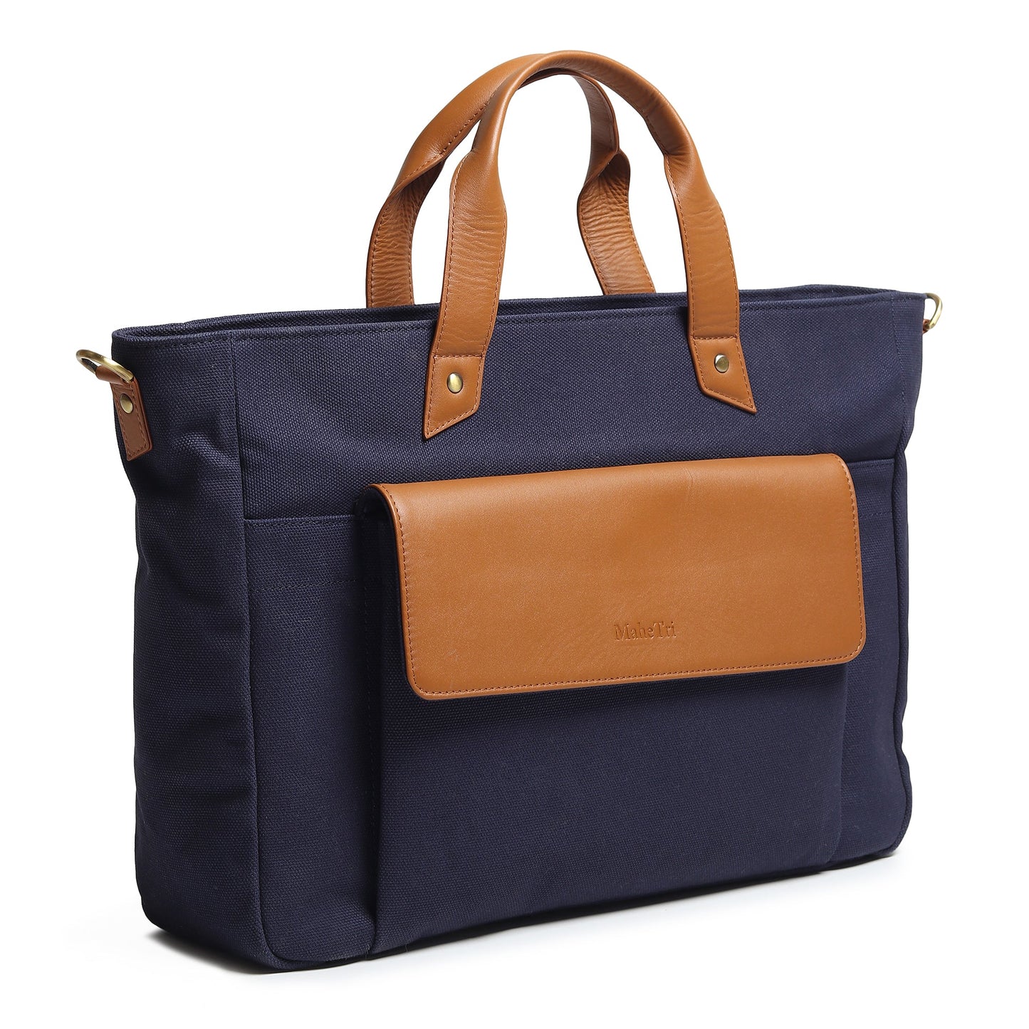 Voyager Canvas Leather Briefcase, Dark Blue - Tampa Home & Garden Store
