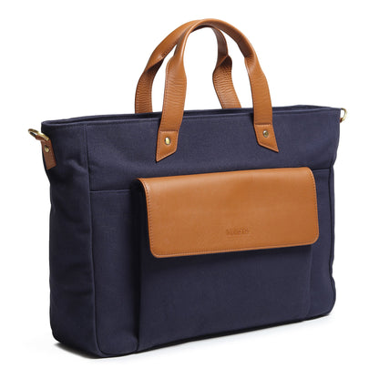 Voyager Canvas Leather Briefcase, Dark Blue - Tampa Home & Garden Store