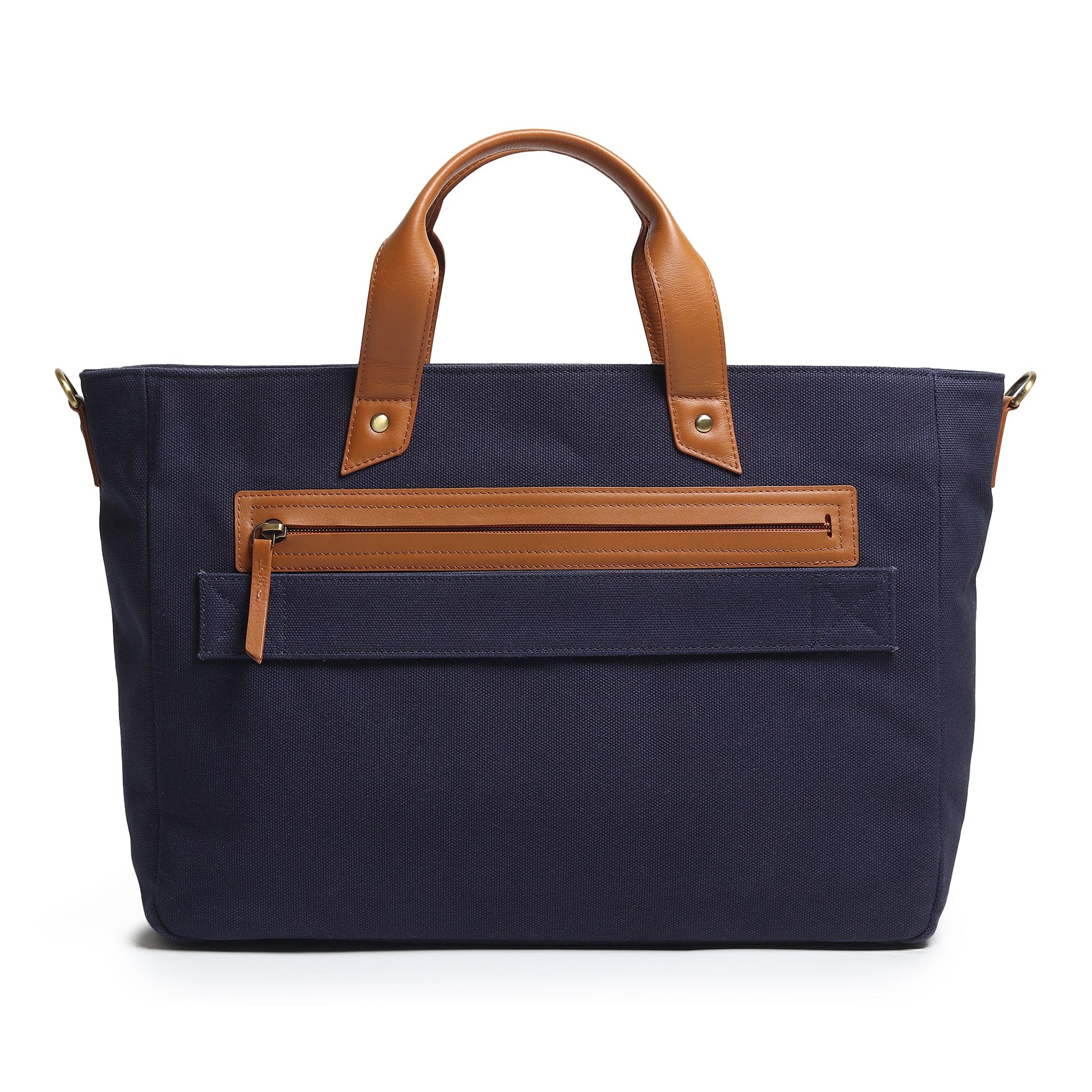 Voyager Canvas Leather Briefcase, Dark Blue - Tampa Home & Garden Store