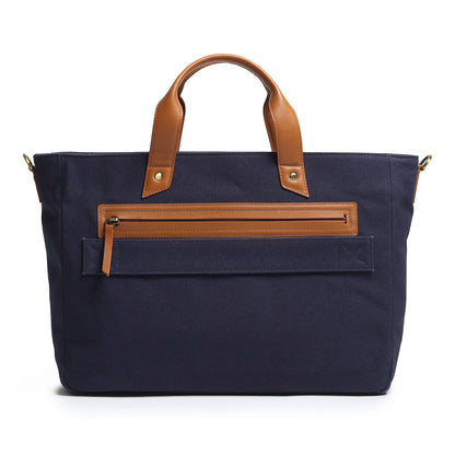 Voyager Canvas Leather Briefcase, Dark Blue - Tampa Home & Garden Store