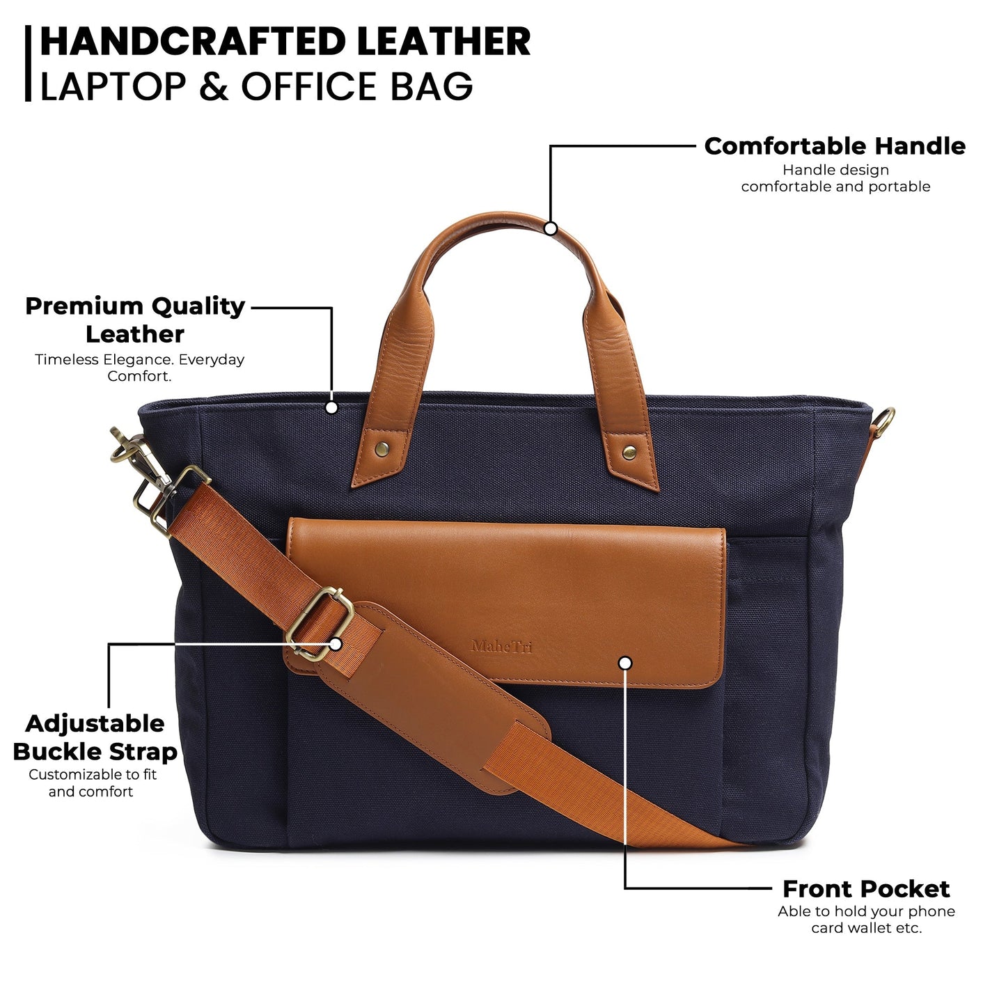 Voyager Canvas Leather Briefcase, Dark Blue - Tampa Home & Garden Store