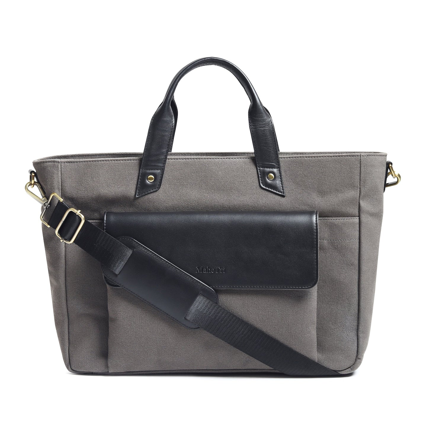 Voyager Canvas Leather Briefcase, Gray - Tampa Home & Garden Store