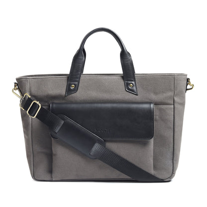 Voyager Canvas Leather Briefcase, Gray - Tampa Home & Garden Store