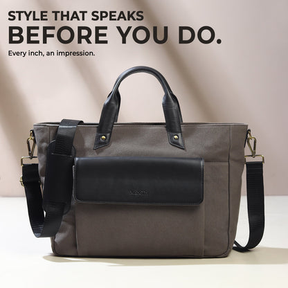 Voyager Canvas Leather Briefcase, Gray - Tampa Home & Garden Store