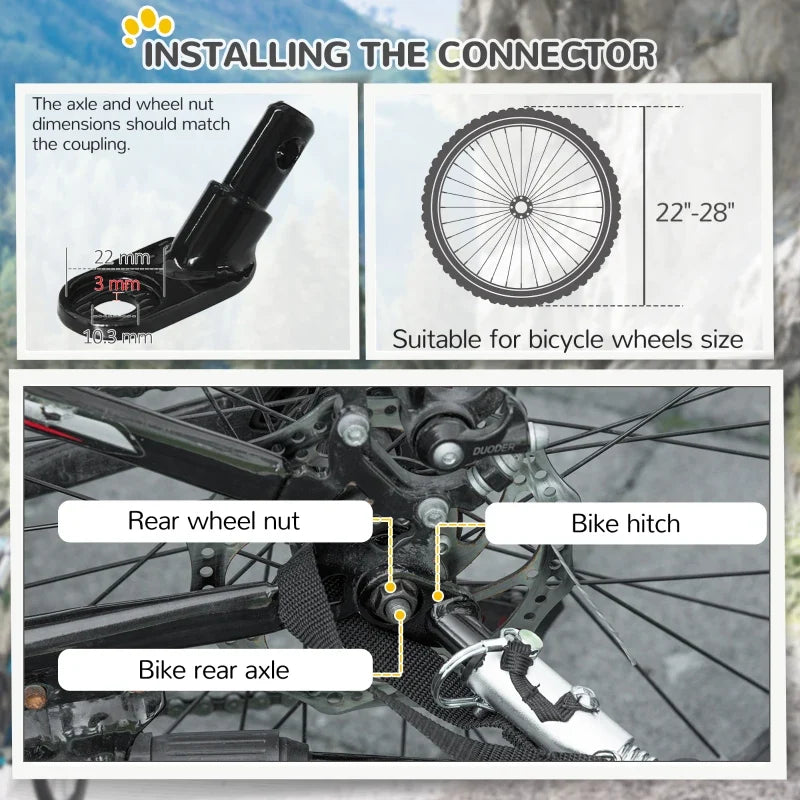 Dog Bike Trailer by Furr Baby Gifts; 22-28in wheel compatible, shows bike hitch and wheel nuts on Tampa Home & Garden Store