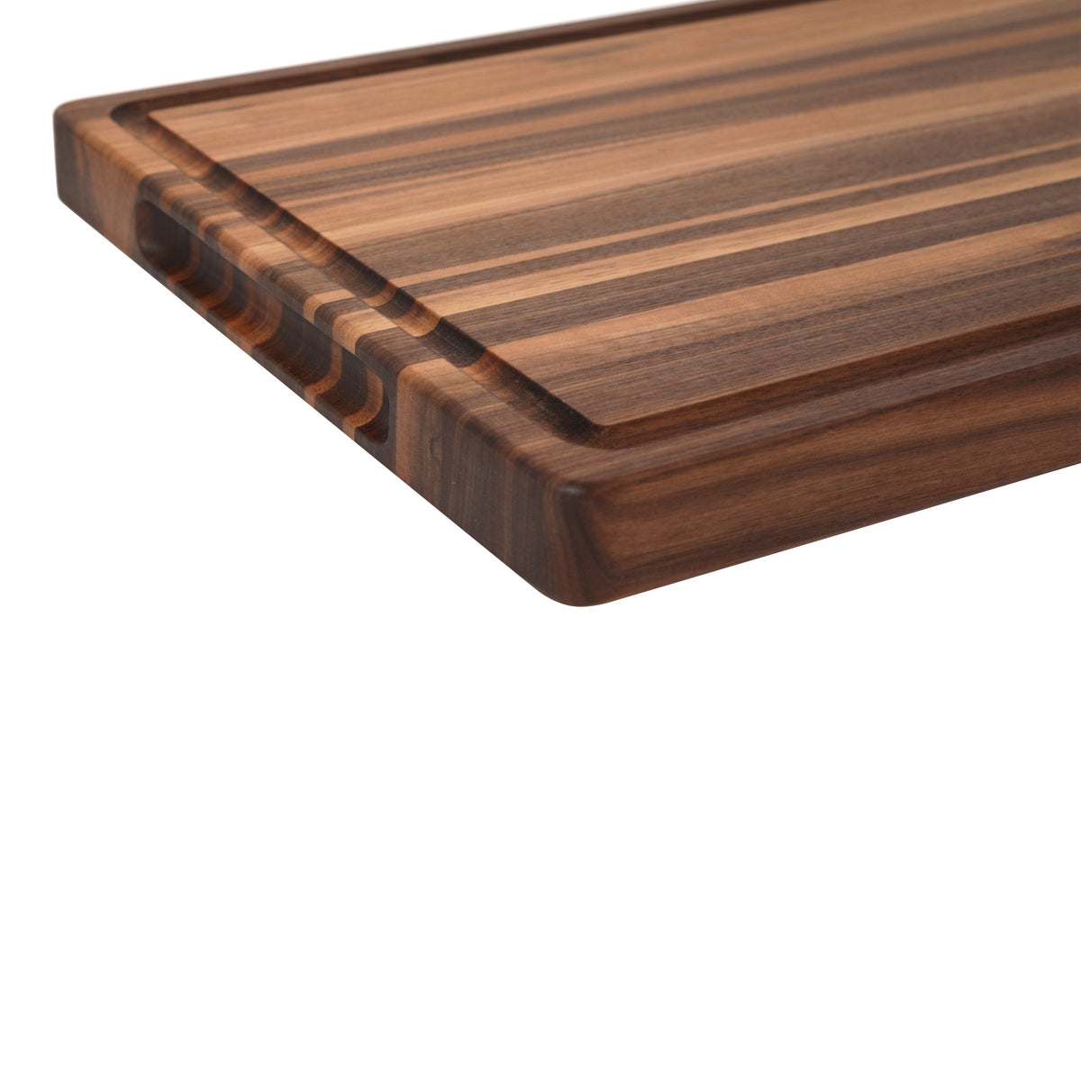 Edge-grain cutting board 18x12 by Refine Kitchenware, striped walnut/maple wood on Tampa Home & Garden Store