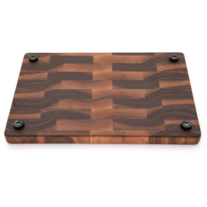End grain cutting board 18x12 by Refine Kitchenware with dark walnut block pattern on Tampa Home & Garden Store