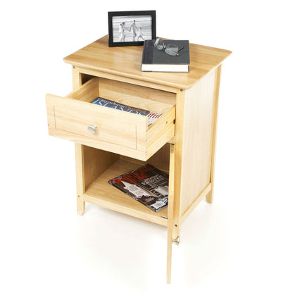 Mesa de Noche/Mesita de Noche con Cajón, Acabado de Madera Natural