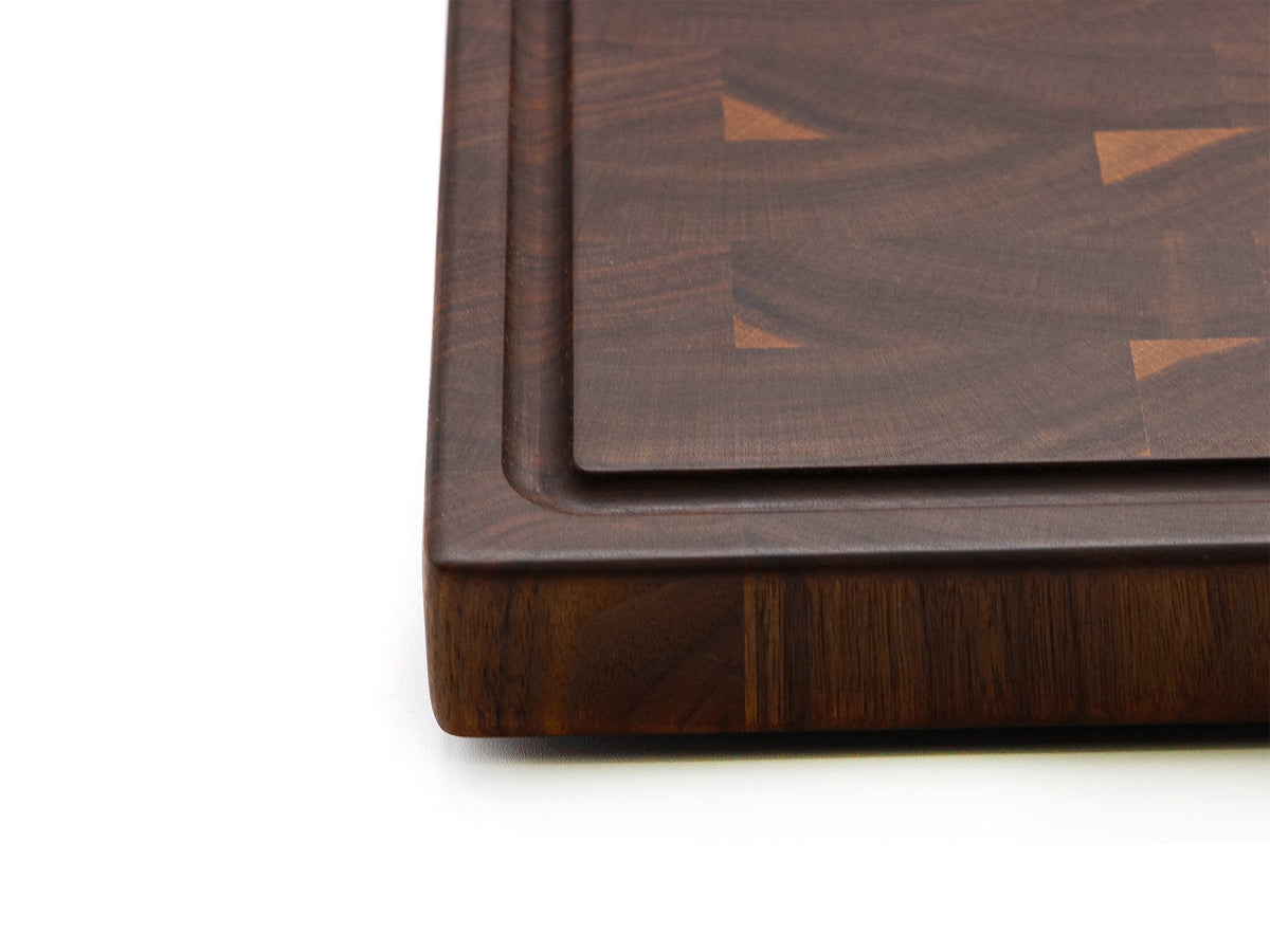 End grain cutting board 20x15 in dark walnut wood by Refine Kitchenware with beveled edge on Tampa Home & Garden Store