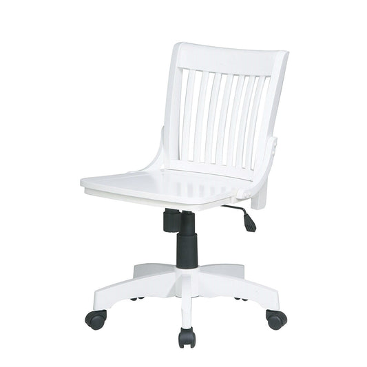 White Armless Bankers Chair with Wood Seat - Tampa Home & Garden Store