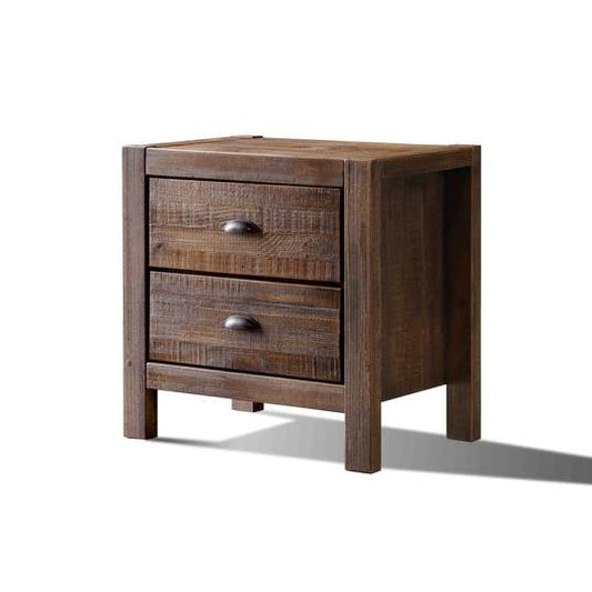 Farmhouse Style Solid Pine Wood 2-Drawer Nightstand Bedside Table in Walnut - Tampa Home & Garden Store