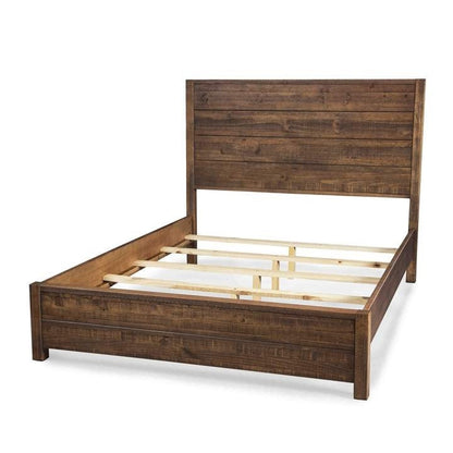 Cama de plataforma FarmHome de pino macizo con acabado de nogal, tamaño Queen
