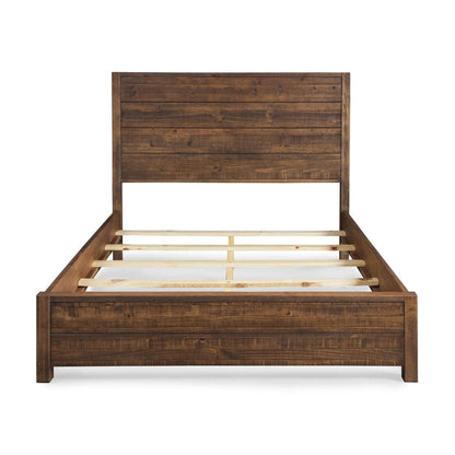 Cama de plataforma FarmHome de pino macizo con acabado de nogal, tamaño Queen
