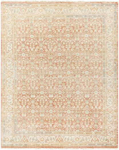 Wailea Area Rug by Boutique Rugs, pink coral field with ivory-blue motifs and ornate border on Tampa Home & Garden Store