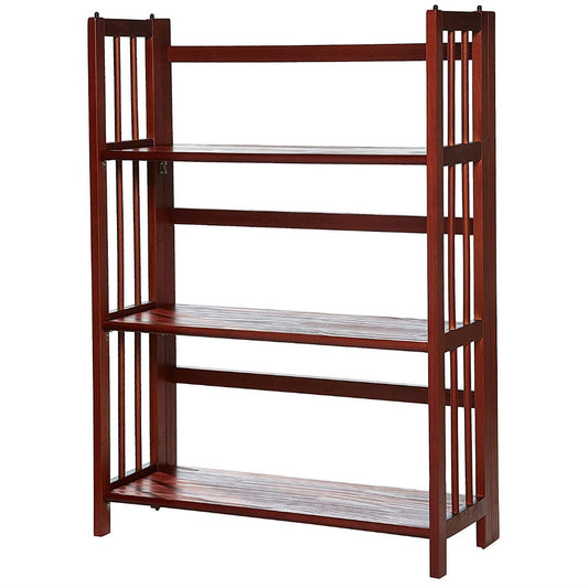 3-Shelf Folding Storage Shelves Bookcase in Walnut Wood Finish - Tampa Home & Garden Store