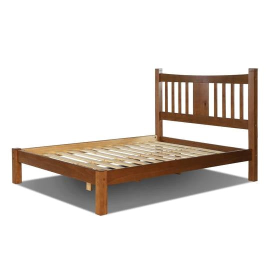 Marco de cama tipo plataforma de madera maciza estilo rústico Queen con cabecero en nogal