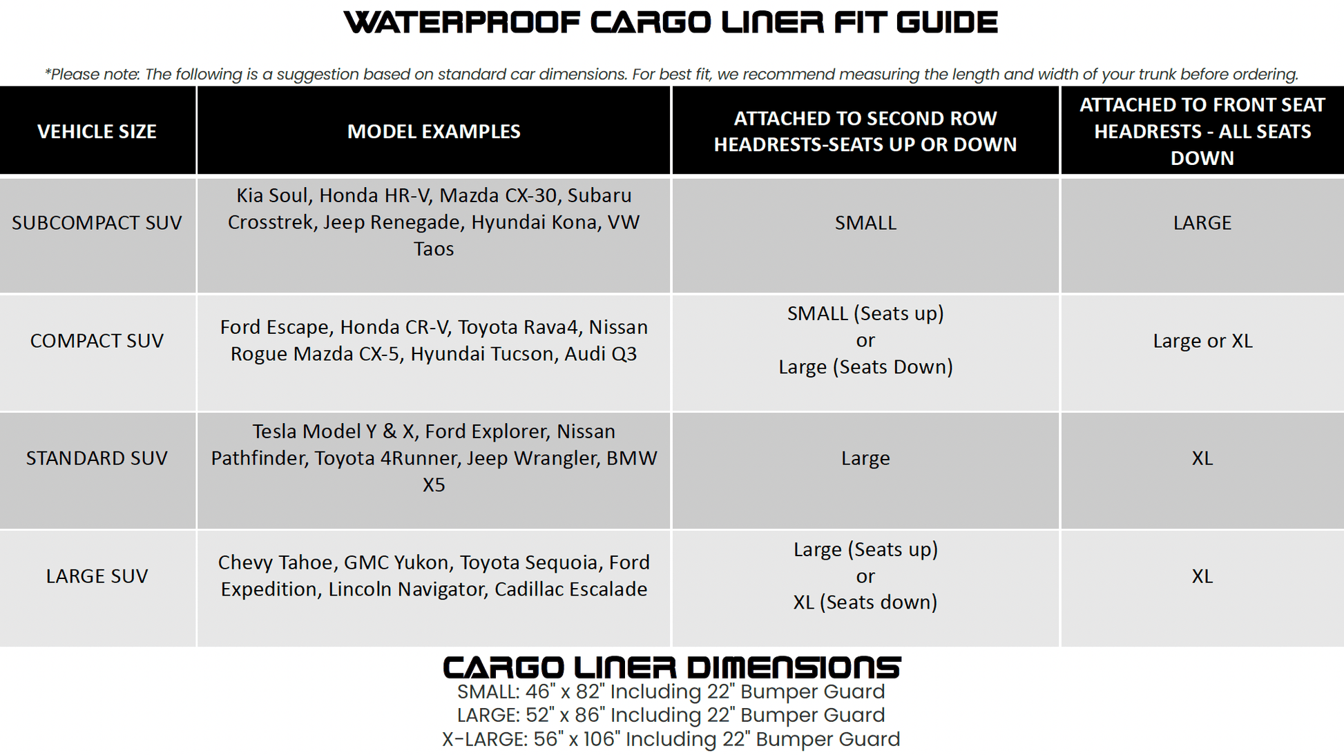 WATERPROOF SUV Cargo Liner for fold down 60/40 divided seats pass-through option - Tampa Home & Garden Store