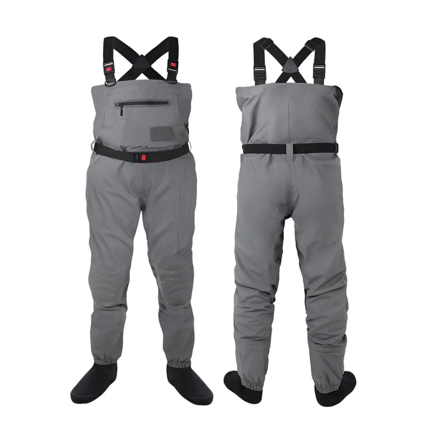 DikaSun breathable stocking foot waders gray unisex fishing gear shown front and back views on Tampa Home & Garden Store