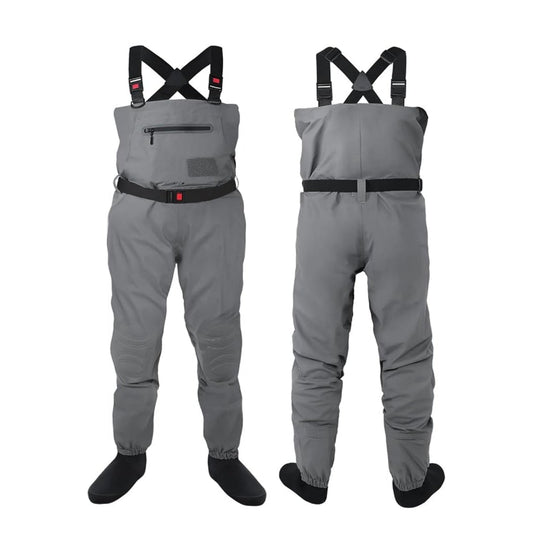 DikaSun breathable stocking foot waders gray unisex fishing gear shown front and back views on Tampa Home & Garden Store