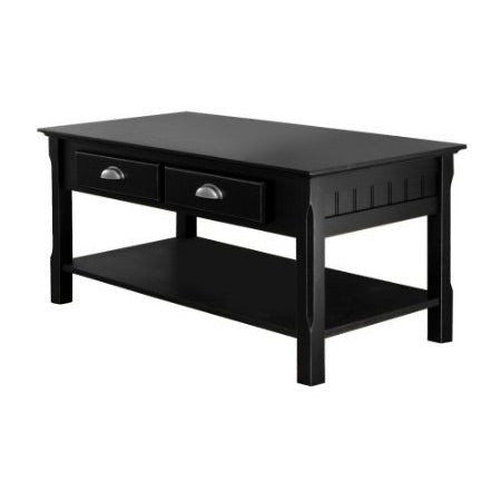 Mesa de centro rústica de madera negra con 2 cajones de almacenamiento