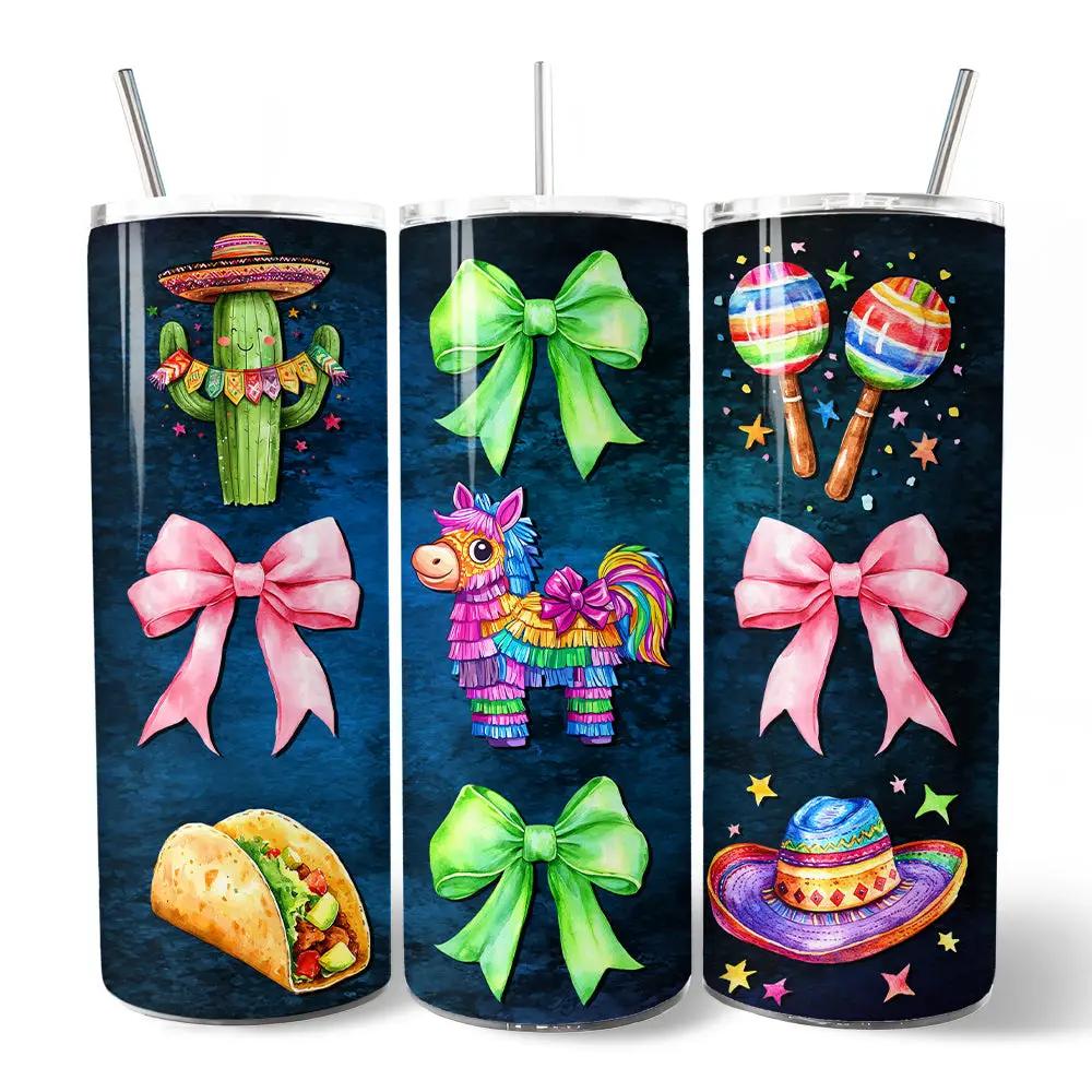 20oz personalized tumbler trio by OrnamentallyYou with lids and steel straws fiesta bows on Tampa Home & Garden Store