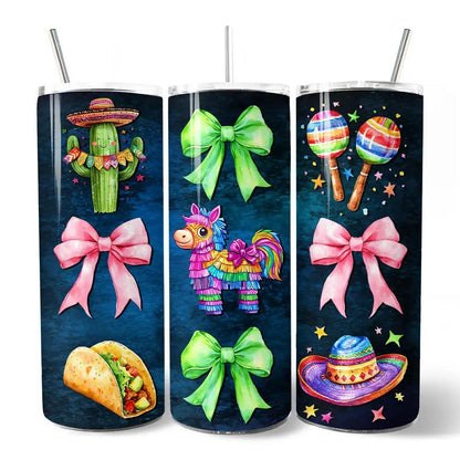 20oz personalized tumbler trio by OrnamentallyYou with lids and steel straws fiesta bows on Tampa Home & Garden Store