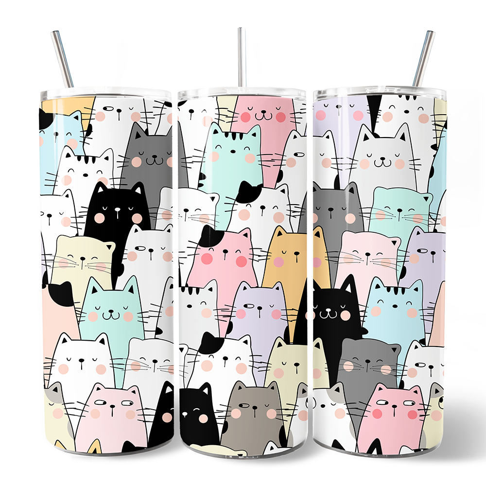 Cute Cats 20oz Personalized Tumbler With Lid and Stainless Steel Straw, Cozy Cat Owner Travel Mug Gift