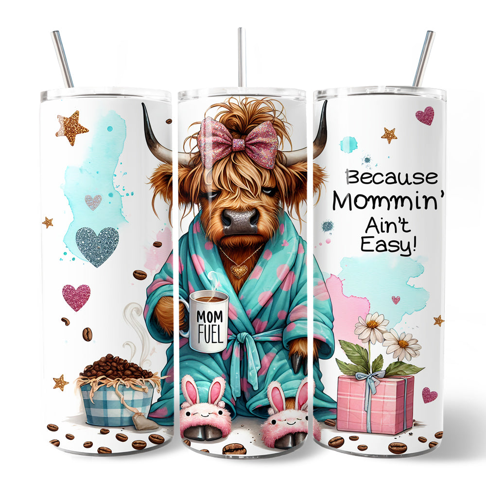 Highland Cow Mom Life 20oz Personalized Tumbler With Lid and Stainless Steel Straw, Sarcastic Motherhood Gift Cup