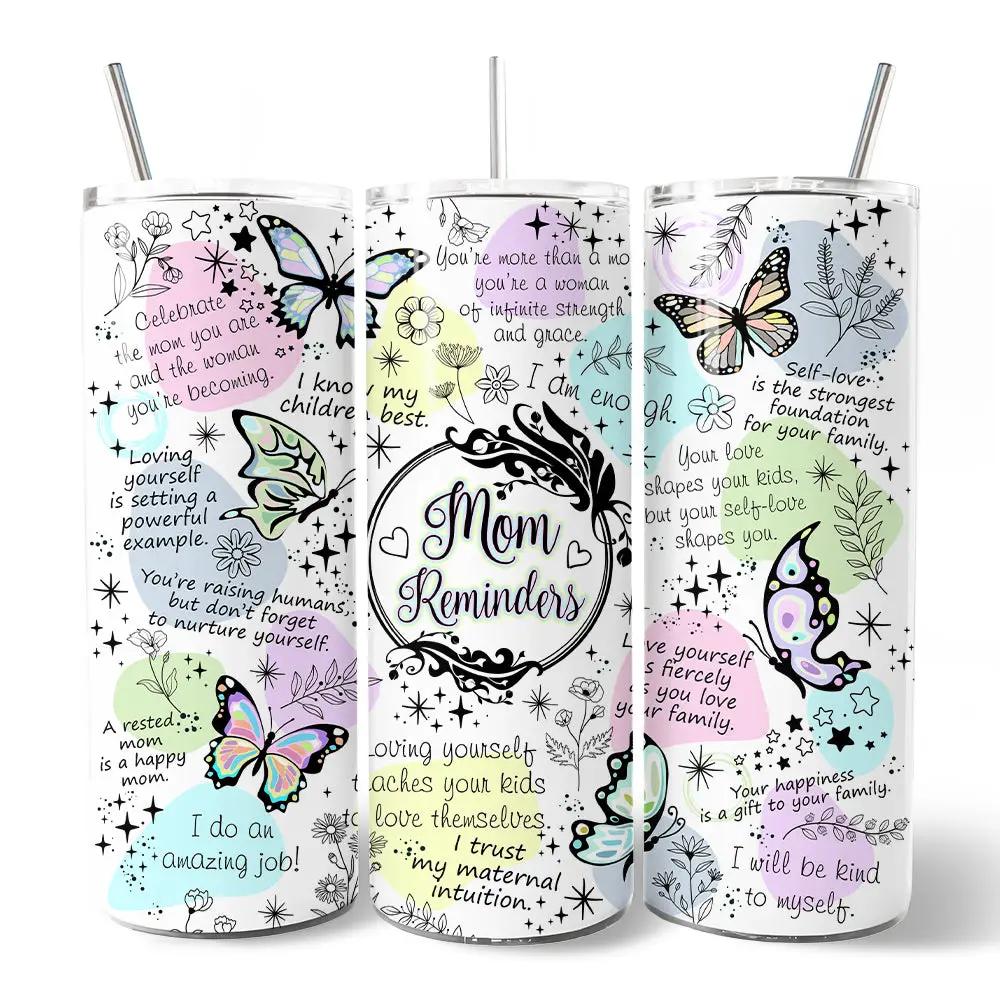 3-piece Mom Reminders 20oz butterfly tumbler set with lids and steel straws by OrnamentallyYou on Tampa Home & Garden Store