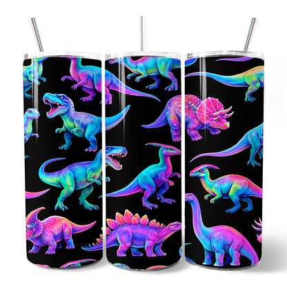 Neon Dinosaur 20 Oz Tumbler With Straw and Lid
