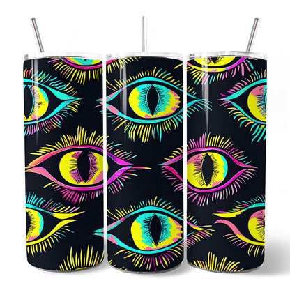 Neon Evil Eye 20oz Personalized Tumbler With Lid and Stainless Steel Straw, Colorful Mystical Protection Gift Cup