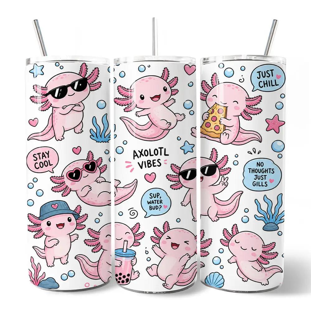 Pink axolotl vibe 20oz tumbler with lid and stainless straw sea animal pattern 3-pack on Tampa Home & Garden Store