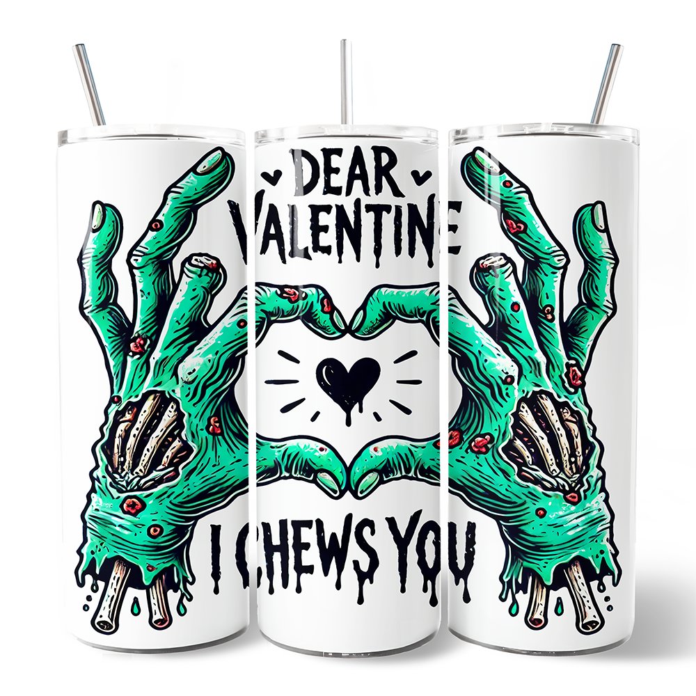 Vaso Zombie Valentine Hands I Chews You con tapa y pajita de acero inoxidable, divertido regalo de viaje para la temporada de terror de primavera.