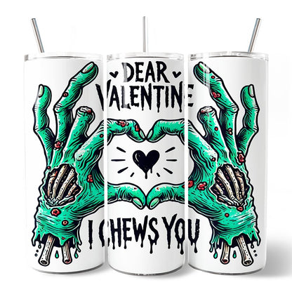 Vaso Zombie Valentine Hands I Chews You con tapa y pajita de acero inoxidable, divertido regalo de viaje para la temporada de terror de primavera.