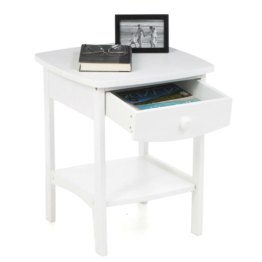 White Wood Contemporary 1-Drawer Bedside Table Nightstand - Tampa Home & Garden Store