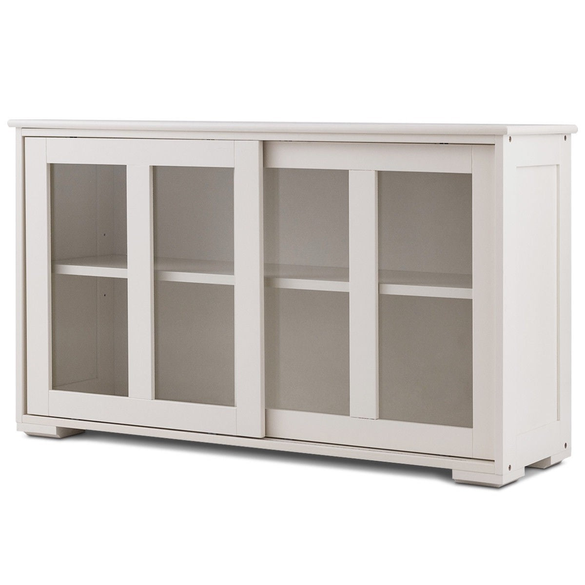 Aparador moderno de madera blanca con puerta corredera de cristal