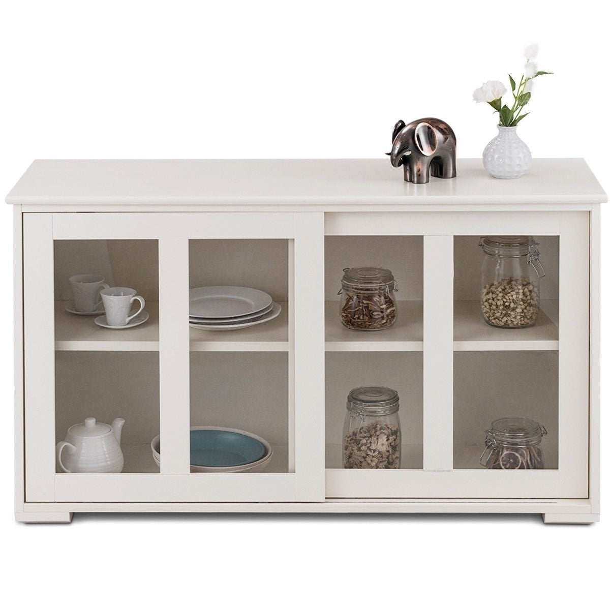 Aparador moderno de madera blanca con puerta corredera de cristal
