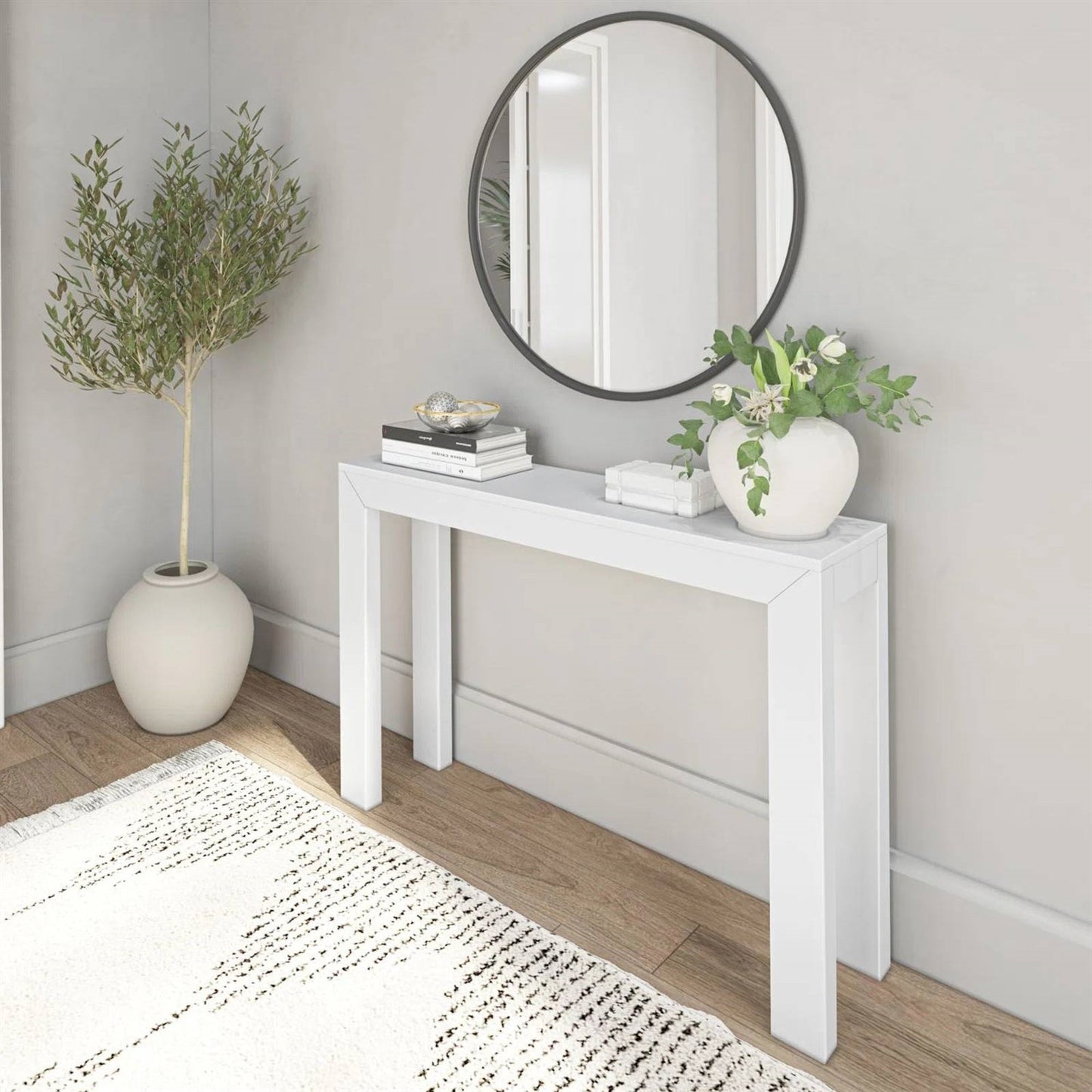 Mesa consola/mesa de sofá moderna de madera maciza con acabado en madera blanca