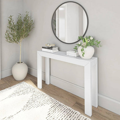Mesa consola/mesa de sofá moderna de madera maciza con acabado en madera blanca