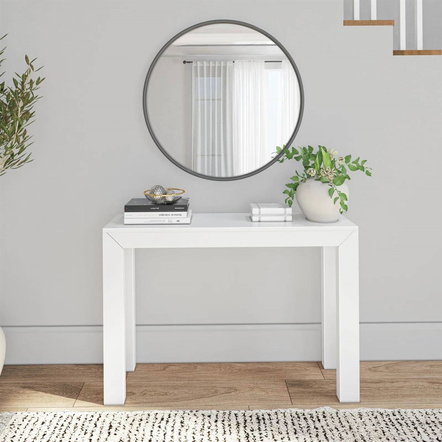 Mesa consola/mesa de sofá moderna de madera maciza con acabado en madera blanca