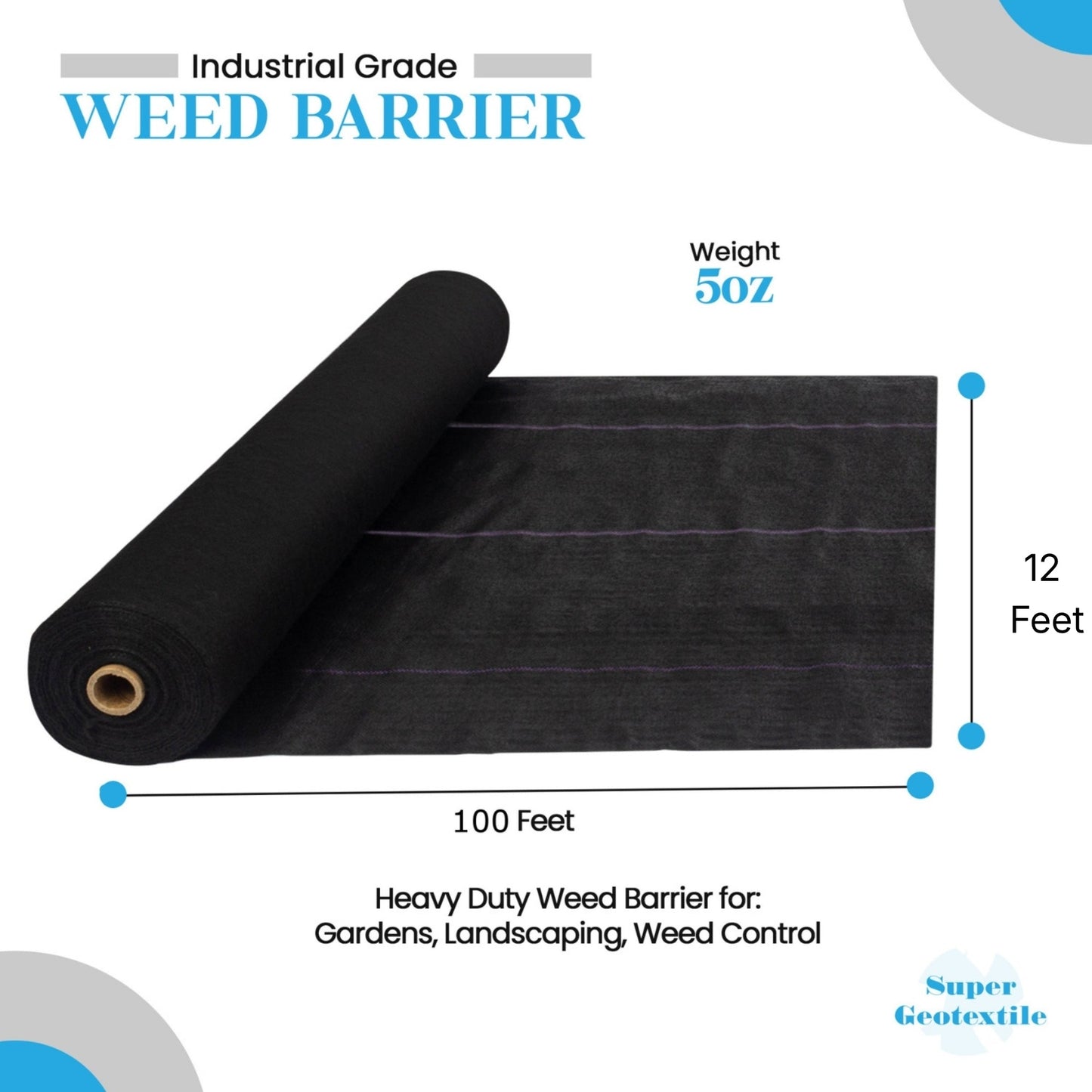 Barrière anti-mauvaises herbes de qualité professionnelle 5 oz - Tissu paysager robuste - Blocage des mauvaises herbes - Tissu 25 ans
