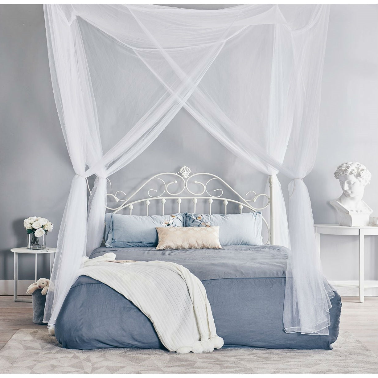 Mosquitera Blanca de 4 Postes para Camas con Dosel - Se Adapta a Tamaños Full, Queen y King